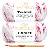 BATELO 2 Pack T-Shirt Yarn for Beginner Crochet Bags/Basket/Coaster, Thick Yarn 400g/144yds High Elastic Polyester Fabric (White