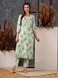 Anni Designer Women'S Cotton Blend Straight Printed Kurta With Pant (Bhutam Green_M_Green_Medium),Green,M,,,