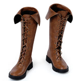 Ramide Men's Medieval Halloween Boots - Renaissance Viking Gothic Leather Pirate Costume Boots - High Tube Tied Shoes (Brown, US