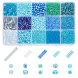 PH PandaHall 14 Colors 5944pcs Blue Series Seed Beads Kit 2~4mm 4052pcs Round Glass Beads 3~12x1.8~2mm 1892pcs Bugle Beads Tube