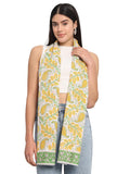 Ravaiyaa Attitude Is Everything Female Cotton Women White & Yellow Hand Block Leaf Printed Scarf 71 X 21 Inch