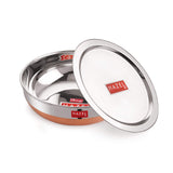 HAZEL 18 Gauge Premium Stainless Steel Tasra Kadhai with Copper Bottom and Lid, 1000 ml, Silver & Copper