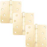 Stone Harbor Hardware 4 Ball-Bearing Door Hinges, 1/4 Radius Corner, Polished Brass, 3-Pack