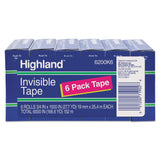 Highland 6200K6 Invisible Permanent Mending Tape, 3/4Inch x 1000Inch, 1Inch Core, Clear, 6/Pack
