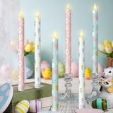 Honoson 6 Pcs Easter Flameless Taper Candles 10.6 Inch Colorful Candles Battery Operated LED Candlesticks for Easter Centerpiece