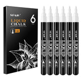 SFAIH Liquid Chalk Markers for Bhalkboard - White 6 Pack 0.7mm Fine Tip, Wet Erase Chalk Marker for Chalkboard, Menu, Bistro, Si