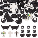 FASHEWELRY 36Pcs Black Cross Focal Silicone Beads for Keychain Making - Heart Angel Wings Rubber Beads Gothic Spacer Bead for DI