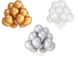 Vail Creations MADE in INDIA 12 inch HD Metallic Finish Balloons for Birthday/Anniversary Party Decoration (Gold + SIlver + Whit