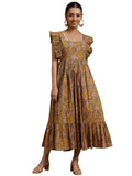 Libas Women'S Cotton Fit And Flare Midi Casual Dress (29160_Mustard