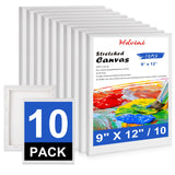 Stretched Canvas for Painting - 9x12 Inch/10 Canvas Value Pack - Triple Primer Acid Free 100% Cotton Blank Canvas for Painting S