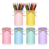 Domensi 6 Pcs Pastel Metal Pencil Holder Colorful Pen Crayon Cup Metal Buckets Mason Jars with Twine Bow Galvanized Small Tin Va