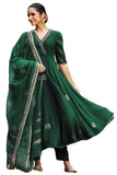 Anni Designer Women'S Rayon Blend Anarkali Printed Kurta With Pant & Dupatta (Berlin Green-Vks01_L_Green_Large),Green,L,,,