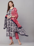 Anni Designer Women'S Cotton Blend Printed Straight Kurta With Pant & Dupatta (Payal-Grey_S_Grey_Small),Grey,S,Cotton Blend,Regular,Kurta, Pant & Dupatta