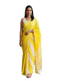 Anjaneya Sarees Woven Designer Linen Printed Solid Saree With Blouse (Yellow)