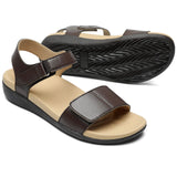 MEGNYA Women Leather Sandals Shoes with Plantar Fasciitis, Womens Cozy Adjustable Strap Slide With Arch Support for Walking Size 9