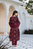 Anni Designer Women'S Cotton Blend Printed Straight Kurta With Pant & Dupatta (Rapat Wine_S-Nw_Wine_Small),Wine,S,Cotton Blend,Regular,Dupatta