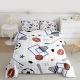 Feelyou Ball Sport Comforter Set All Season Basketball Foorball Bedding Set with 2 Pillow Cases White Blue Microfiber Kids Full