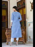 Anni Designer Women'S Cotton Blend Printed Straight Kurta With Pant & Dupatta (Sky Bird-Blue-Cm_M_Blue_Medium),Blue,M,Cotton Blend,Regular,Kurta, Scarf