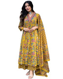 Gosriki Women'S Rayon Blend Anarkali Printed Kurta With Pant & Dupatta (Cia Yellow-Vks01-Gs_L_Yellow_Large),Yellow,,B0DD77NMQC