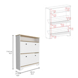 Tuhome Calgary Shoe Rack, Superior Top, One Open Shelf, Two Extendable Shelves -Light Oak/White
