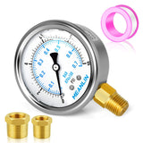 MEANLIN MEASURE 0~10Psi Stainless Steel 1/4 NPT 2.5 FACE DIAL Liquid Filled Pressure Gauge WOG Water Oil Air Lower Mount, with 1