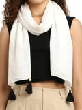 Gale Girls Cotton Mulmul Scarf|Scarf For Women|Mulmul Stole|Soft Beach Wrap|Tassel Design|Easily Fits 180 * 50Cm|White