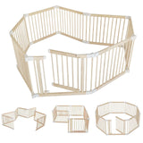 CONKKA Foldable Wooden Baby Playpen Large Play Yard for Babies and Toddlers, 2 in 1 Portable Fence Custom 25 Tall Wood Gate with