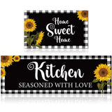 Tatuo Sunflower Kitchen Mat Set of 2 Farm Non Slip Thick Kitchen Rugs and Mats Plaid Waterproof Anti Fatigue Mats for Kitchen Fl