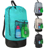 Turquoise Laundry Backpack with Mesh Pocket, Adjustable Straps and Drawstring Closure Large Portable Hamper for College, Apart