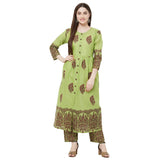 Gosriki Women'S Green Color Cotton Block Printed Kurta With Palazzo Pant Set(Lagan-Green-Xxl),Green,2,B0837WZ1LZ