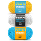 3x60g Yellow+White+Blue Yarn for Crocheting and Knitting;3x66m (72yds) Cotton Yarn for Beginners with Easy-to-See Stitches;Worst