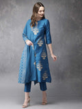 Gosriki Women'S Cotton Straight Kurta With Trousers & Dupatta(Graci Navy Blue_Xxl),Navy Blue,2,B08S6LHQH1