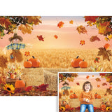 Autumn Photography Background Thanksgiving Harvest Barn Party Backdrop Pumpkin Maple Leaf Hay Wooden Decor Baby Shower Cake Tabl