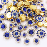 100pcs Sew on Rhinestones Sunflower Shapes Crystal Glass Mixed 8mm 10mm 12mm 14mm Gold Base Art Rhinestone for DIY Garments, Dre