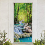 Nature Art Self Stick Vinyl Door Mural Sticker, Peel and Stick Removable Refrigerator Wrap Decal, Forest Stream, 32.3x78.7, 2 Pc