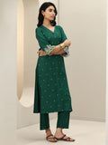 Libas Womens Woven Design Viscose Straight Kurta With Trousers Green 2Xl 400525