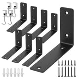 Redunest L Floating Shelf Brackets,8 Pack Heavy Duty L Brackets for Shelves, L 6 X H 4 Black Metal Countertop Support Brackets,W