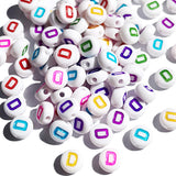 Yiizzxin 200pcs Colorful Acrylic Letter D Beads,4x7mm Round Flat Multicolor Letter D Beads,White Background Mixed Color Alphabet
