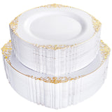 Joyido 102PCS White and Gold Plastic Plates - Gold Disposable Plates Include 51PCS 7.5inch Dessert Plates, 51PCS 10.25inch Dinne