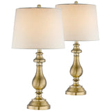 Regency Hill Fairlee Traditional Candlestick Style Table Lamps 26 High Set of 2 Antique Brass Gold White Fabric Drum Shade Decor