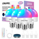 RGBCW Rechargeable Battery Operated Light Bulbs, E26 Detachable LED Bulb with Remote Control, 40W Equivalent, 500Lum, 3 Color Te