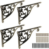 Shelf Brackets 10 Inch 4 Pack Heavy Duty Brushed Antique Brass Wall Bracket Victorian Kitchen Decorative Rack Shelves, Shelf Bra