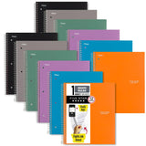 Five Star Spiral Notebook + Study App, 12 Pack, 1 Subject, Graph Ruled Paper, 8-1/2 x 11, 100 Sheets, Purple, Orange, Green, Blu