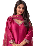 Anni Designer Women'S Rayon Viscose Straight Embroidered Kurta With Pant & Dupatta (Bagicha Rani-Vks03_Xl_Pink_X-Large),Pink,XL