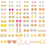 NEWITIN 60 Pairs Multicolor Jewelry Set for Women Fashion Costume Jewels Multicolor Plated Earrings Studs Earrings Colorful CZ J