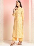 Anni Designer Women'S Rayon Viscose Straight Printed Kurta With Palazzo (Nalagarh Yellow_L_Yellow_Large),Yellow,L,Rayon Blend,Classic,