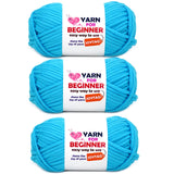 Teal Blue Cotton Crochet & Knitting Yarn for Beginners - Easy-to-See Stitches, Cotton-Nylon Blend, 3x50g Kit
