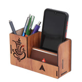 Insignia World Pen Stand With Visiting Card & Mobile Holder Multipurpose Wooden Desk Organizer Pen And Pencil (Design 4) Autom