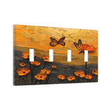 Xuejiaku Light Switch Cover Plate Oil Painting Abstract Orange Butterfly Flower 4 Gang Switch Plate Quad Toggle Wall Plates Deco