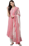 Rytras Women'S Rayon Printed Straight Kurti With Palazzos And Dupatta Set (X-Large) Pink